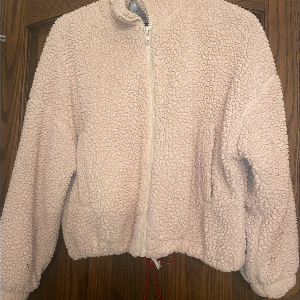 Pink fluffy urban outfitters jacket with zipper